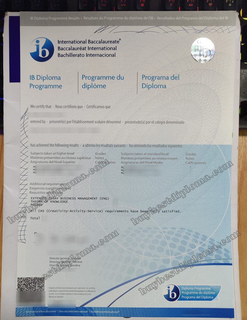 IB Diploma transcript, International Baccalaureate diploma transcript,