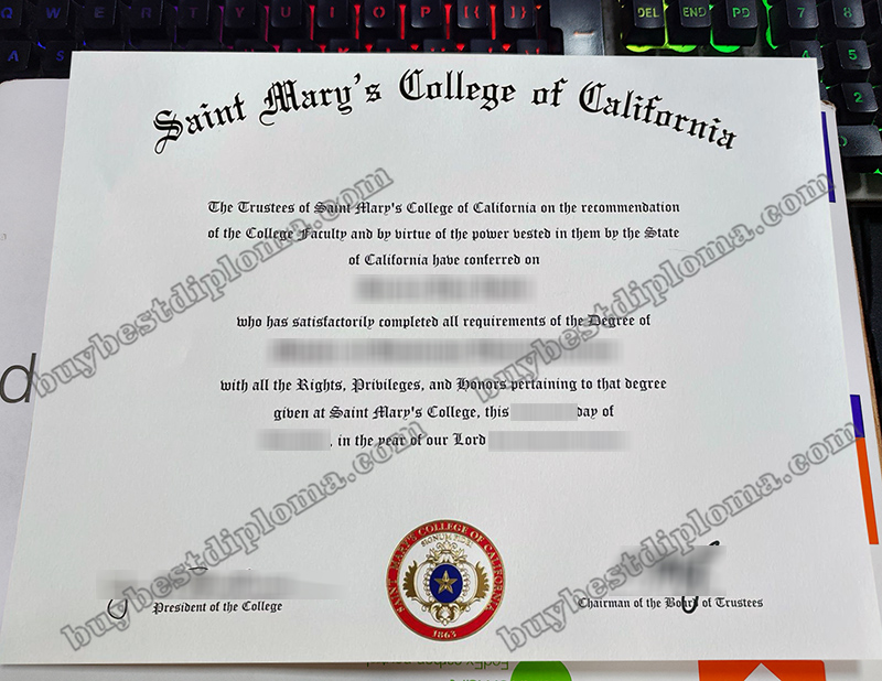 Saint Mary's College of California diploma, Saint Mary's College of California certificate,